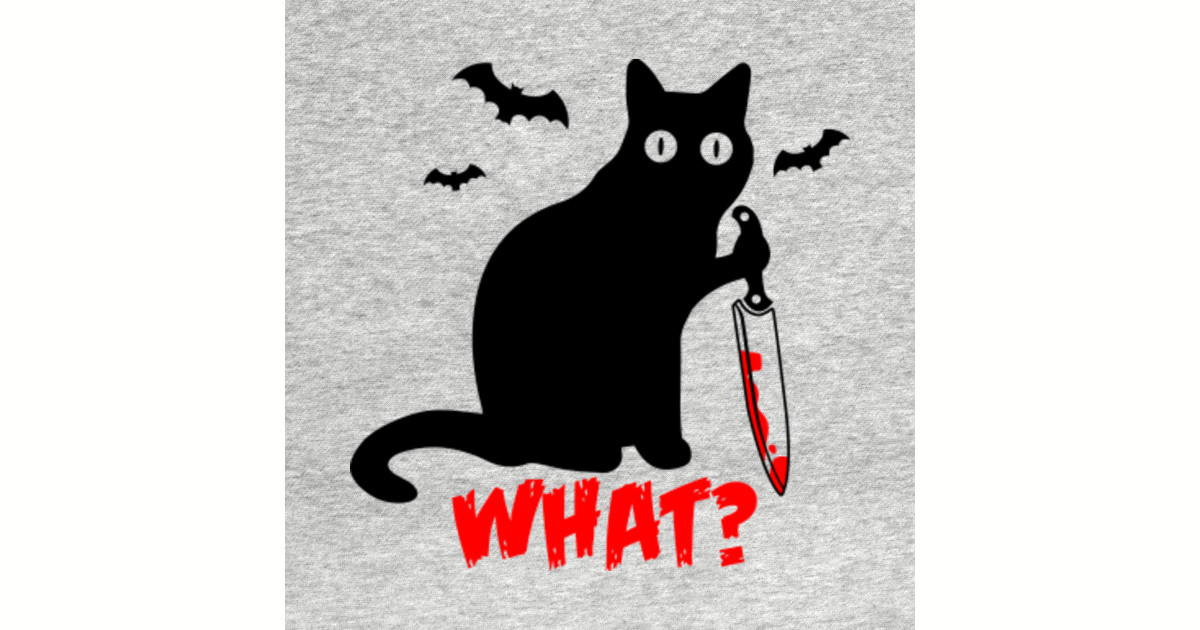 What Black Cat Holding Knife Funny Halloween Costume Black Cat T